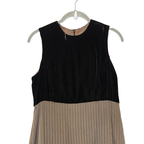 Neiman Marcus Siri‎ 90s Vintage Brown Velvet Striped Silk Empire Mini Dress 6 - Picture 3 of 6